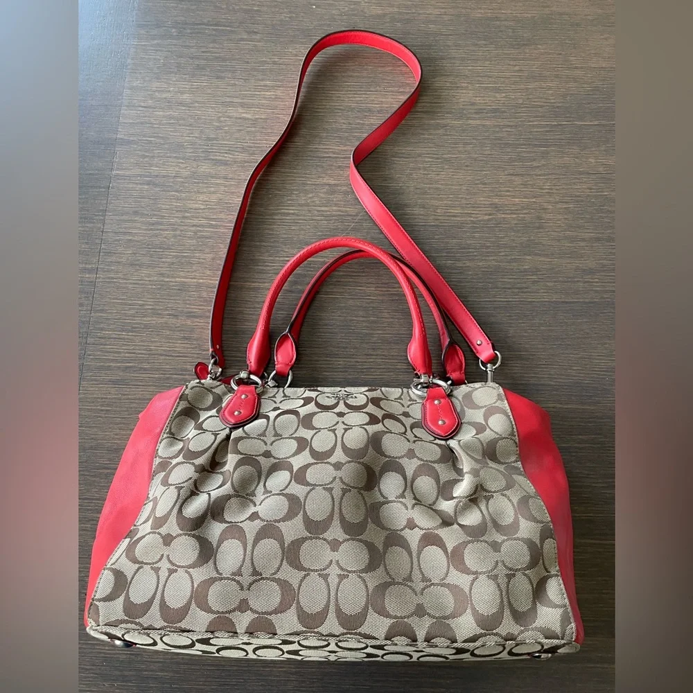 COACH F36376 SIGNATURE COLETTE CARRYALL RED TAN BROWN SHOULDER SATCHEL CROSSBODY